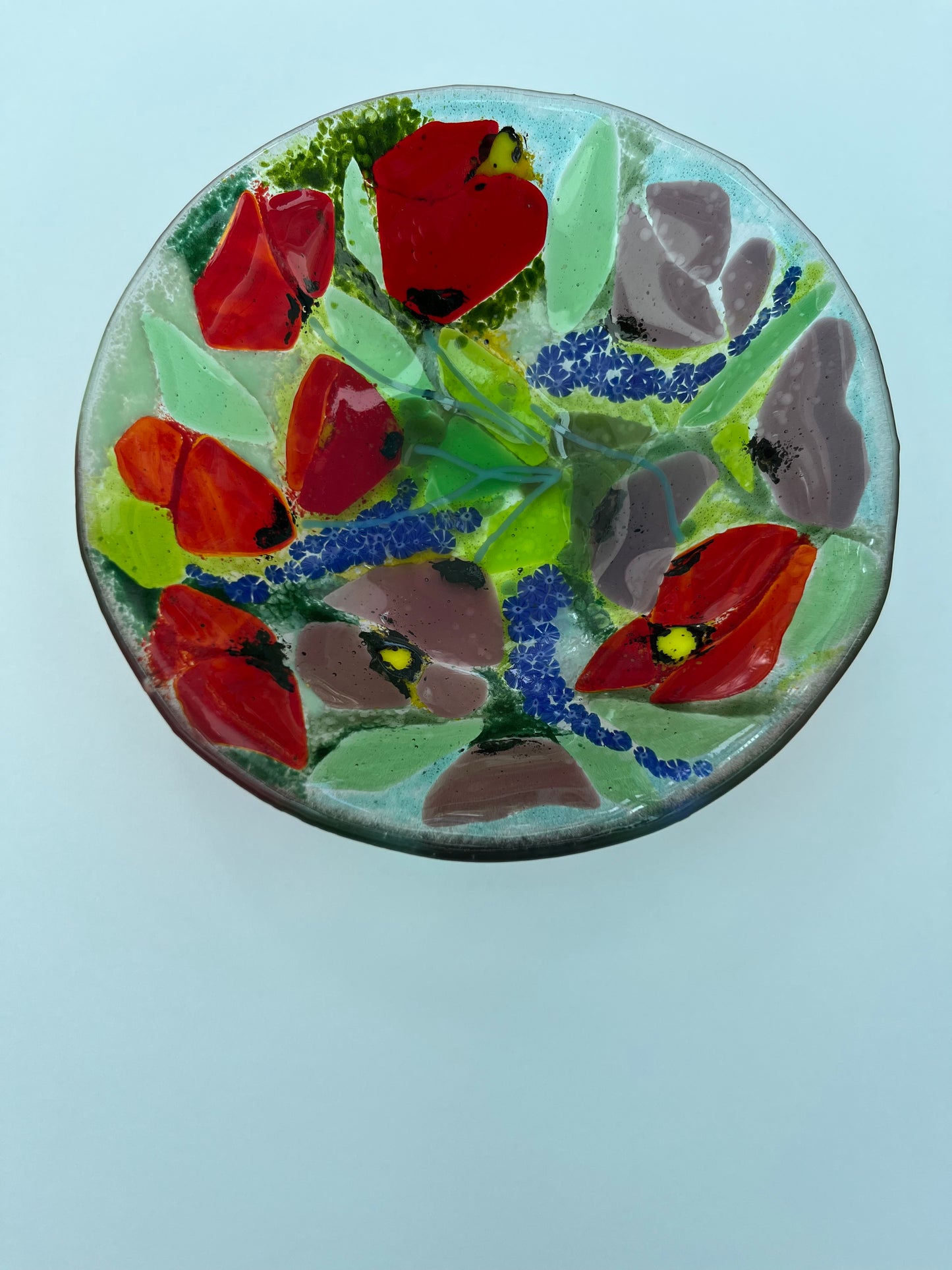 Fused glass bowl of poppies