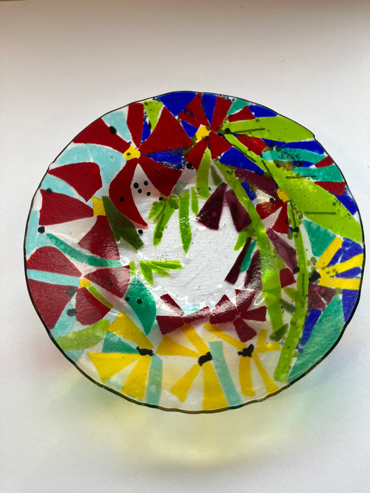 Fused glass large flower bowl