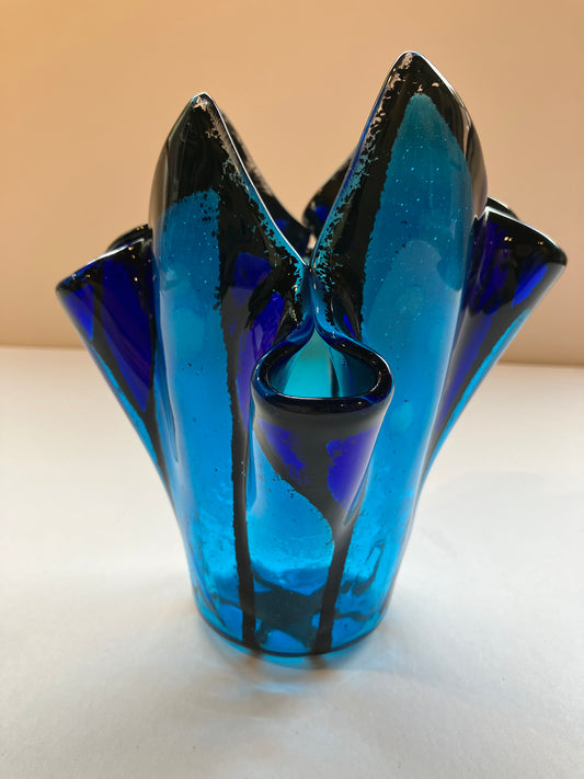Fused glass vase Blue