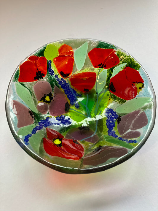 Fused glass poppy bowl 4