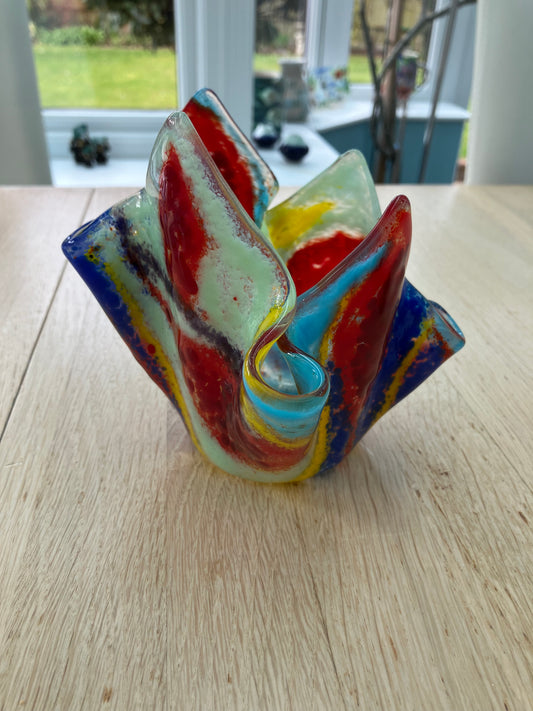 Fused glass vase mixed colours